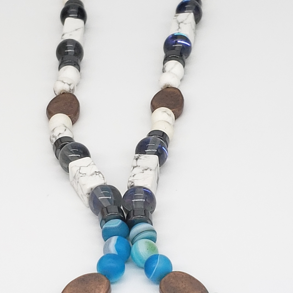 Boho Copper, Blue Agate,Hematite Bead Necklace - Picture 12 of 12